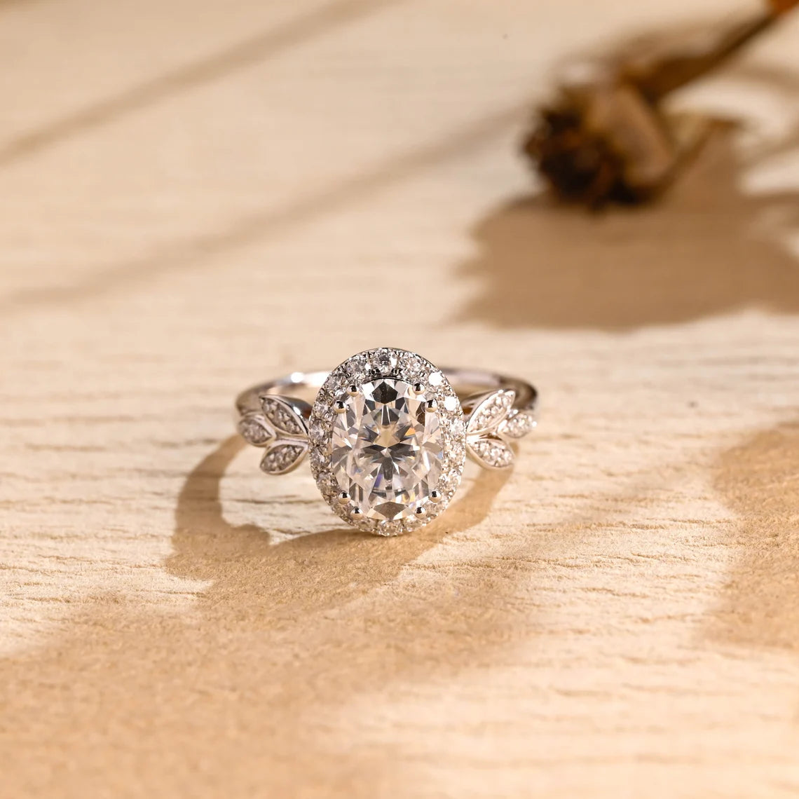 Oval Cut Halo Moissanite Ring