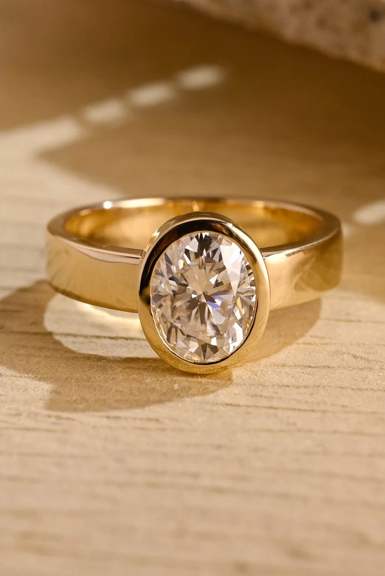 Oval Bezel Moissanite Ring