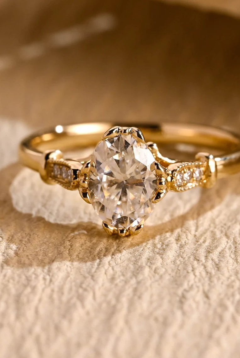 Oval Cut Milgrain Engagement Ring