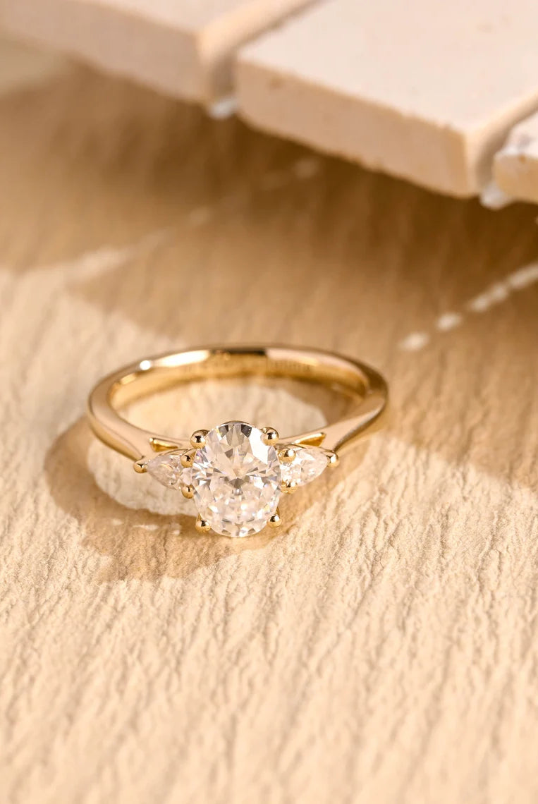 Oval Three Stone Moissanite Ring