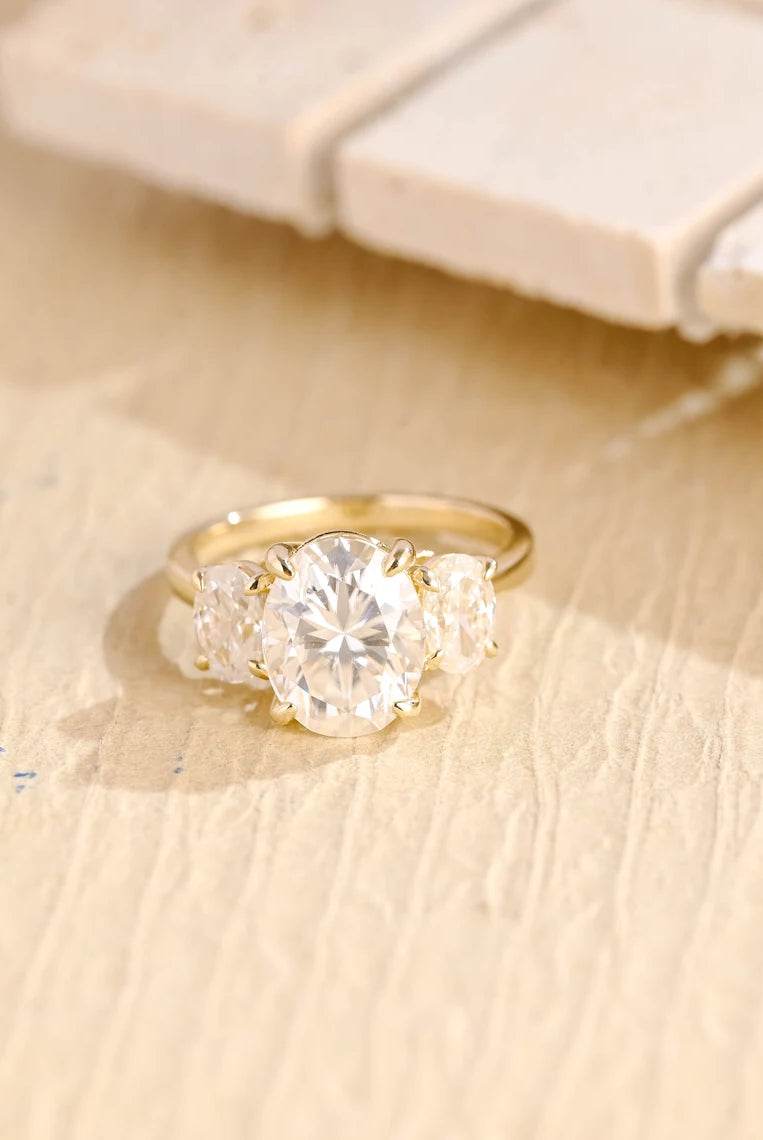 Oval Three Stone Moissanite Ring