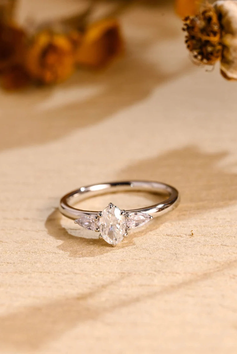 Oval Three Stone Moissanite Ring