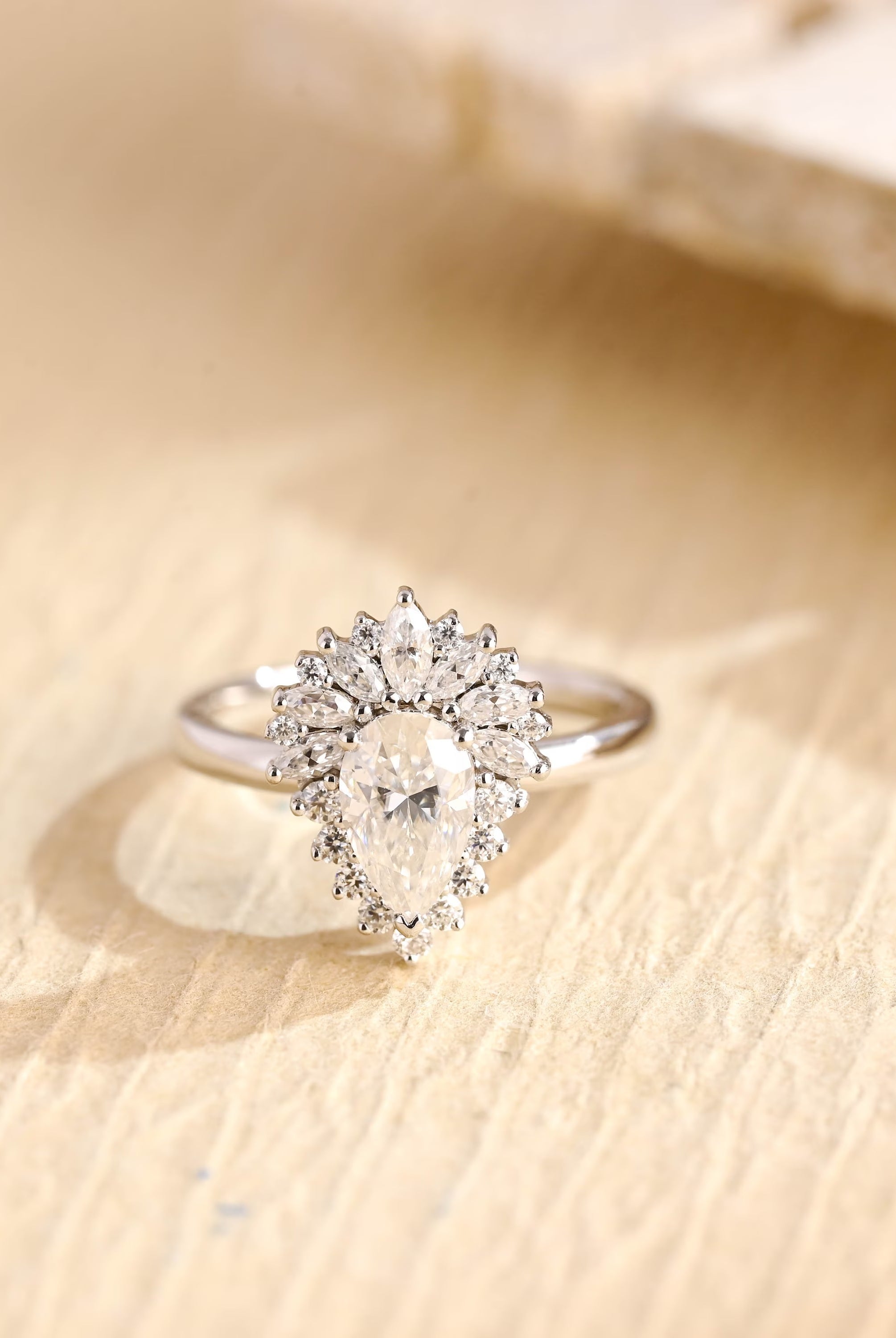 1 carat pear cluster engagement ring moissanite
