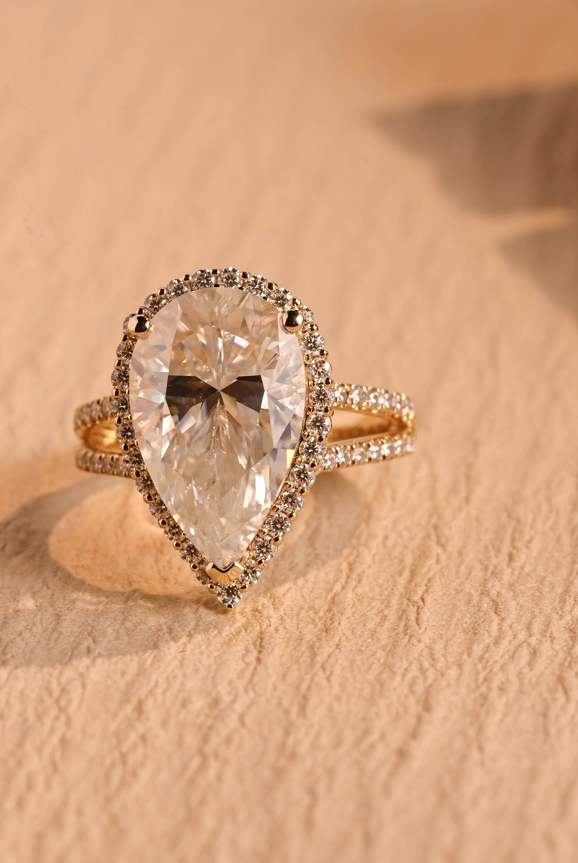 1 carat pear halo moissanite engagement ring