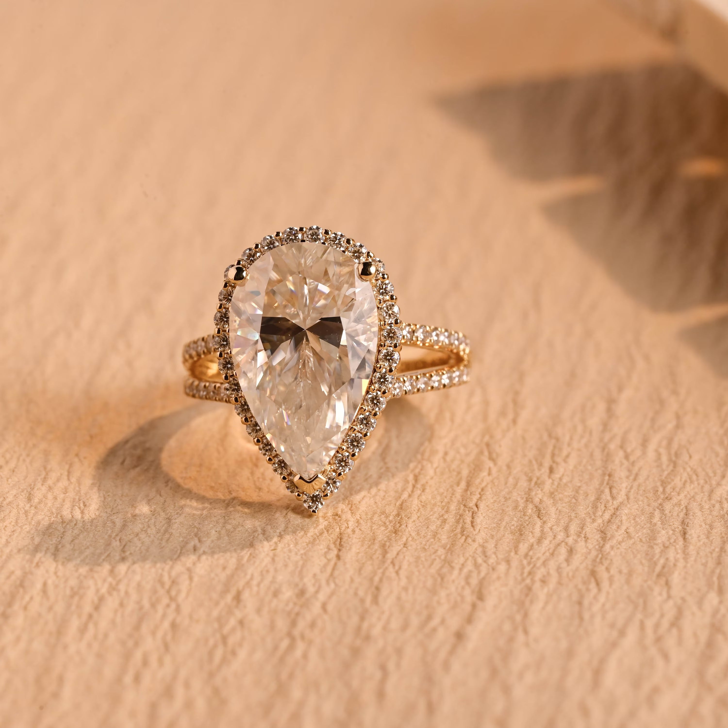 1 carat pear halo moissanite engagement ring