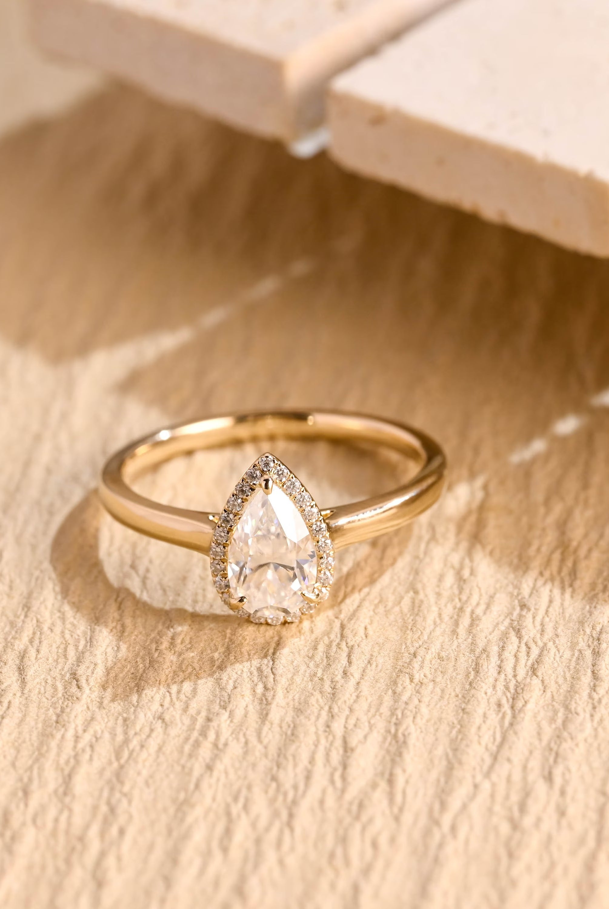 1 carat pear halo moissanite engagement ring