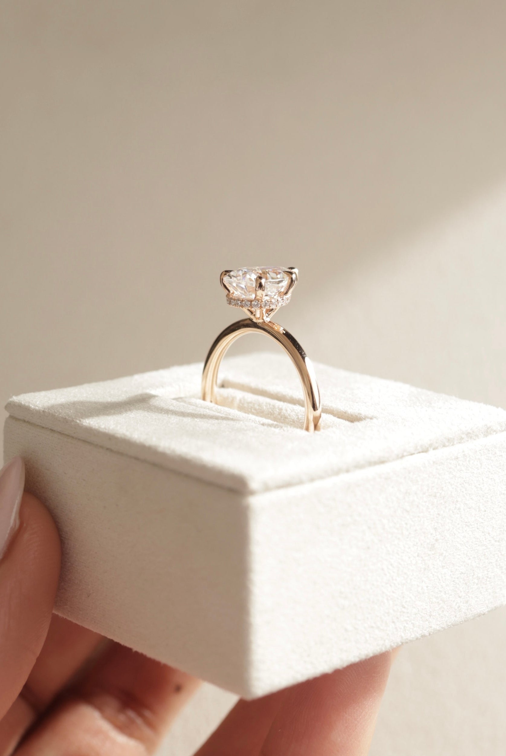 1.50 carat moissanite engagement ring, elegant pear cut ring, hidden halo setting with moissanite, pear moissanite ring for her, classic pear hidden halo ring