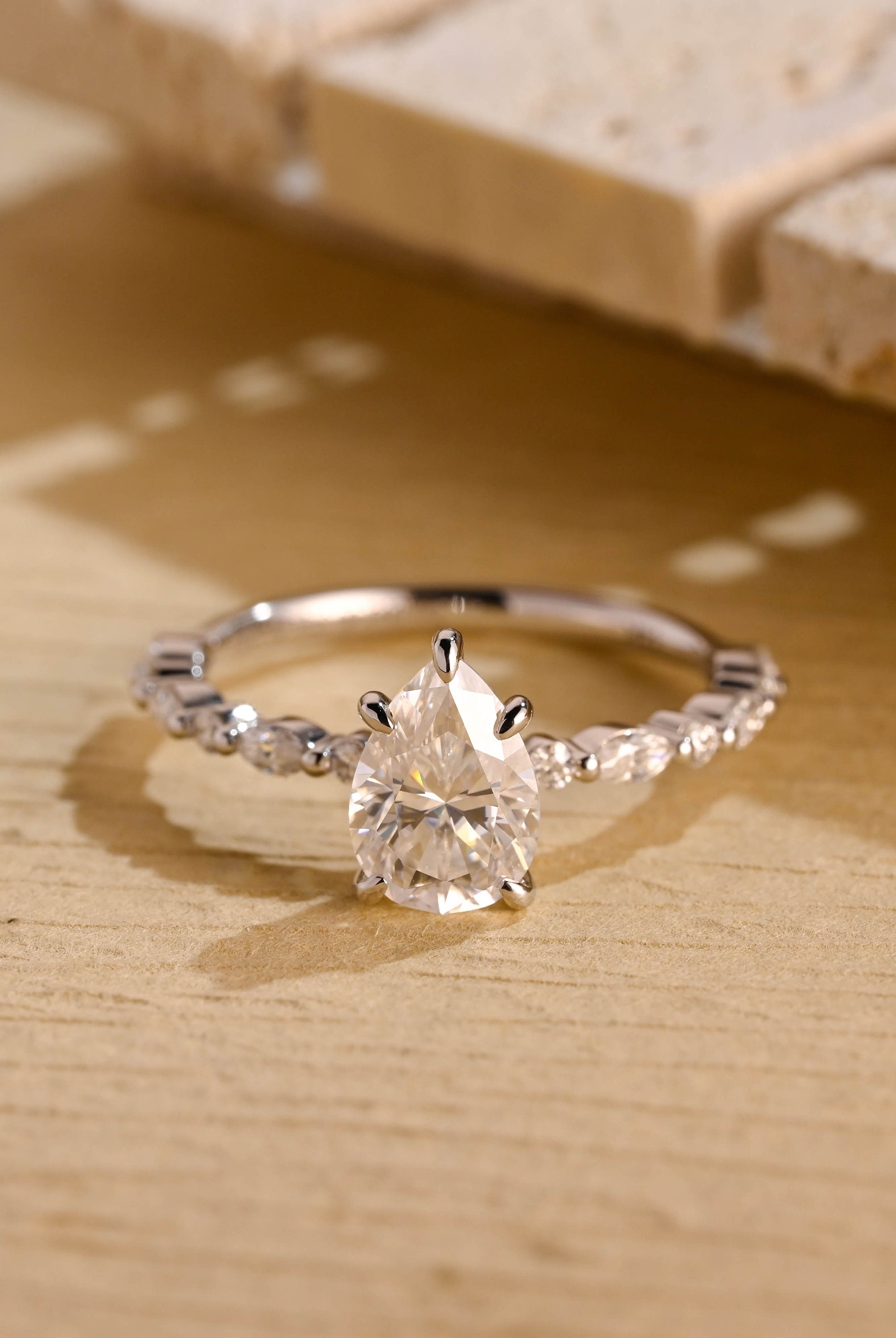 elegant pear cut engagement ring moissanite