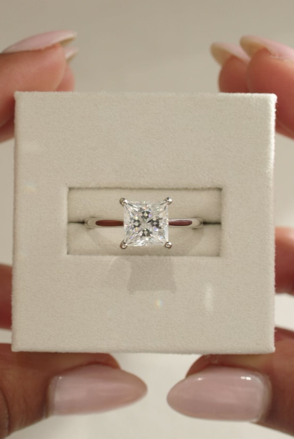 1.0CT princess cut moissanite ring, princess cut hidden halo engagement ring, hidden halo moissanite ring, princess cut moissanite solitaire, 1 carat princess moissanite ring