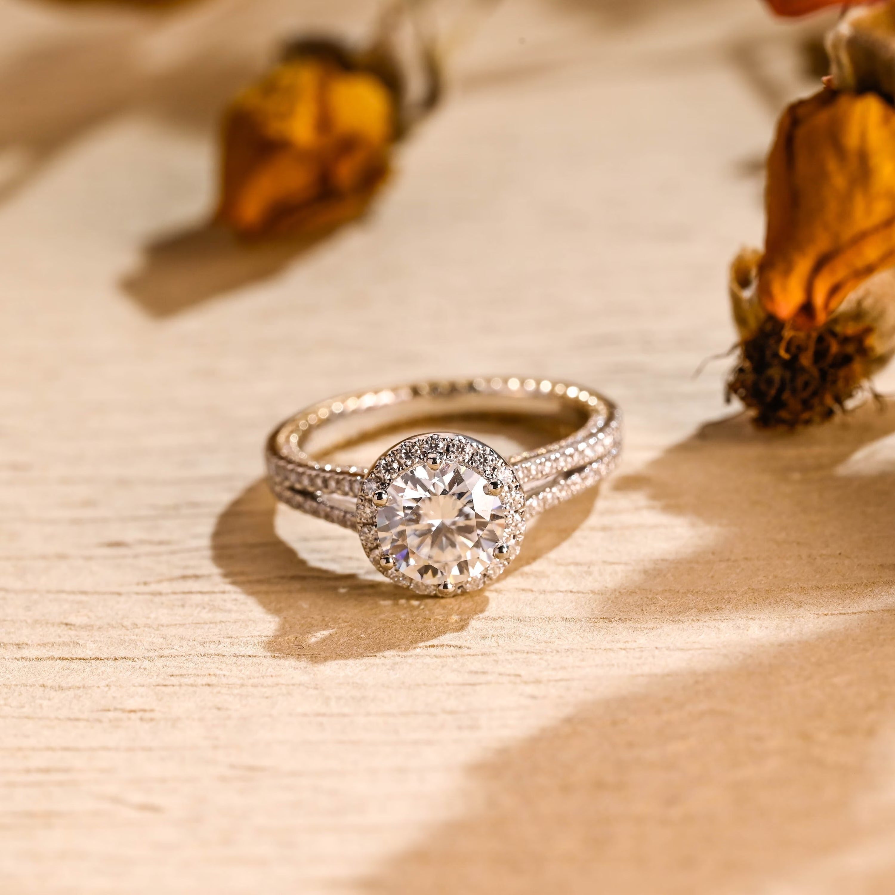 Double Halo Moissanite Engagement Ring