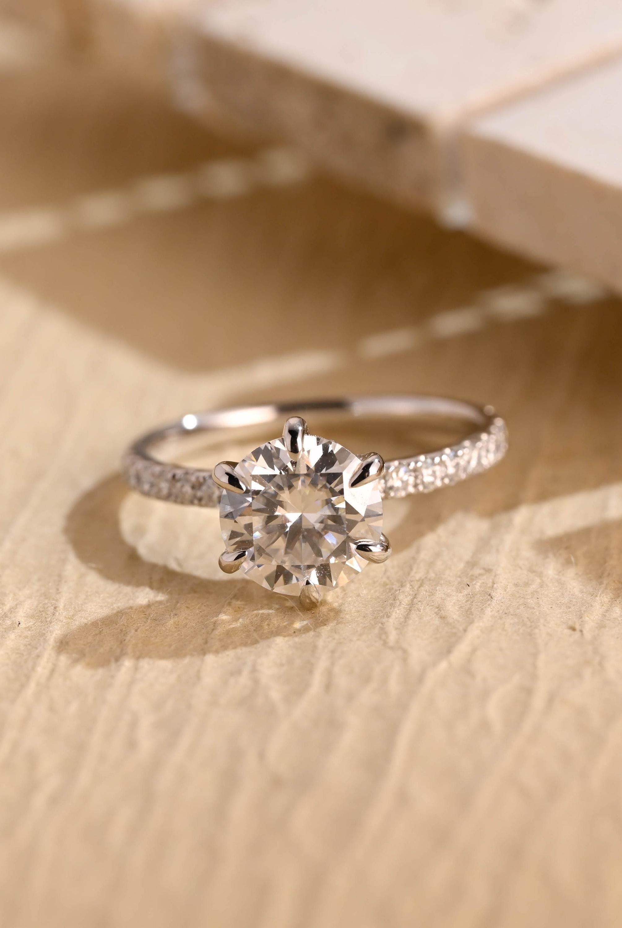 Buy Round Brilliant Hidden Halo Pavé Moissanite Ring