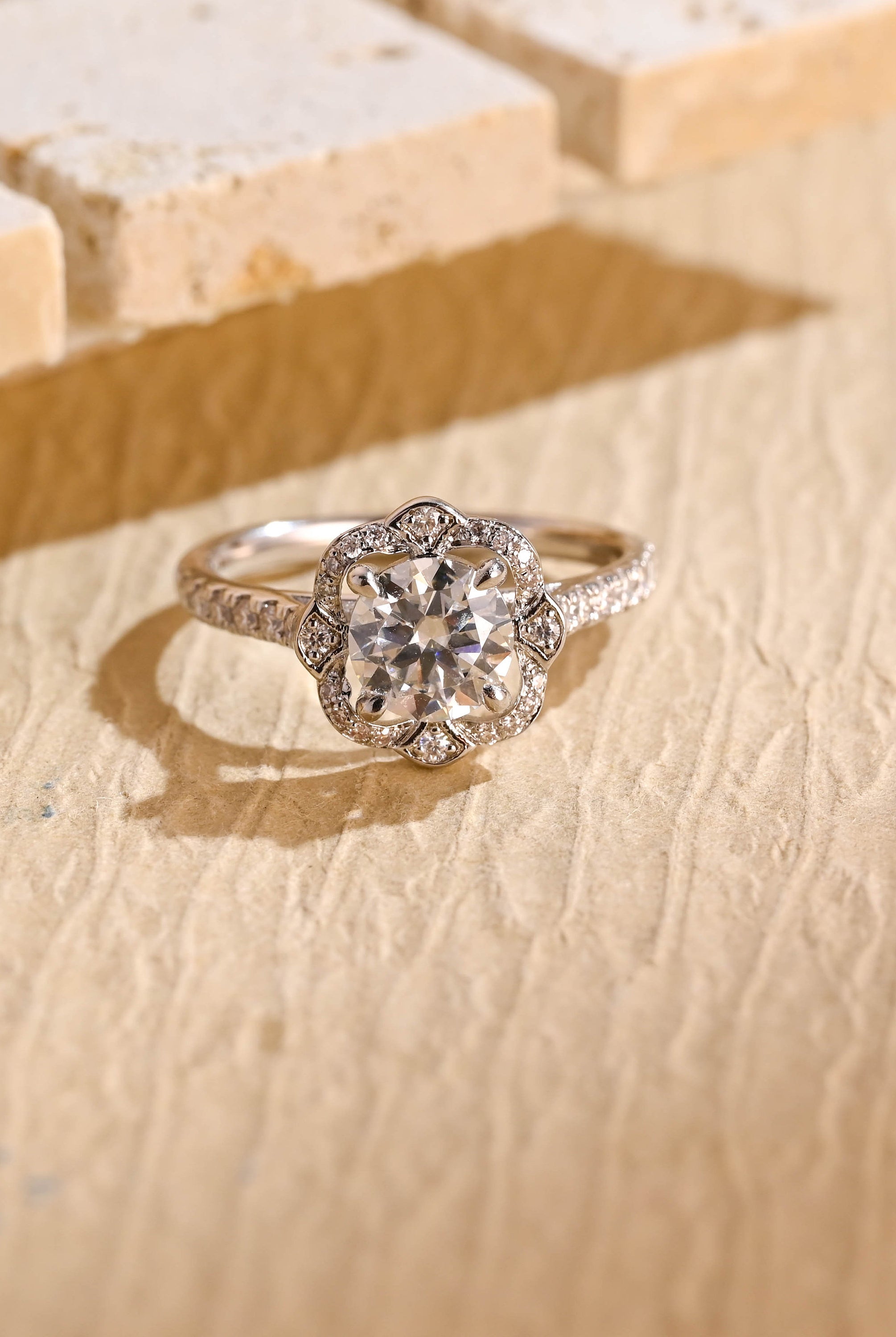Round Halo Moissanite Engagement Ring