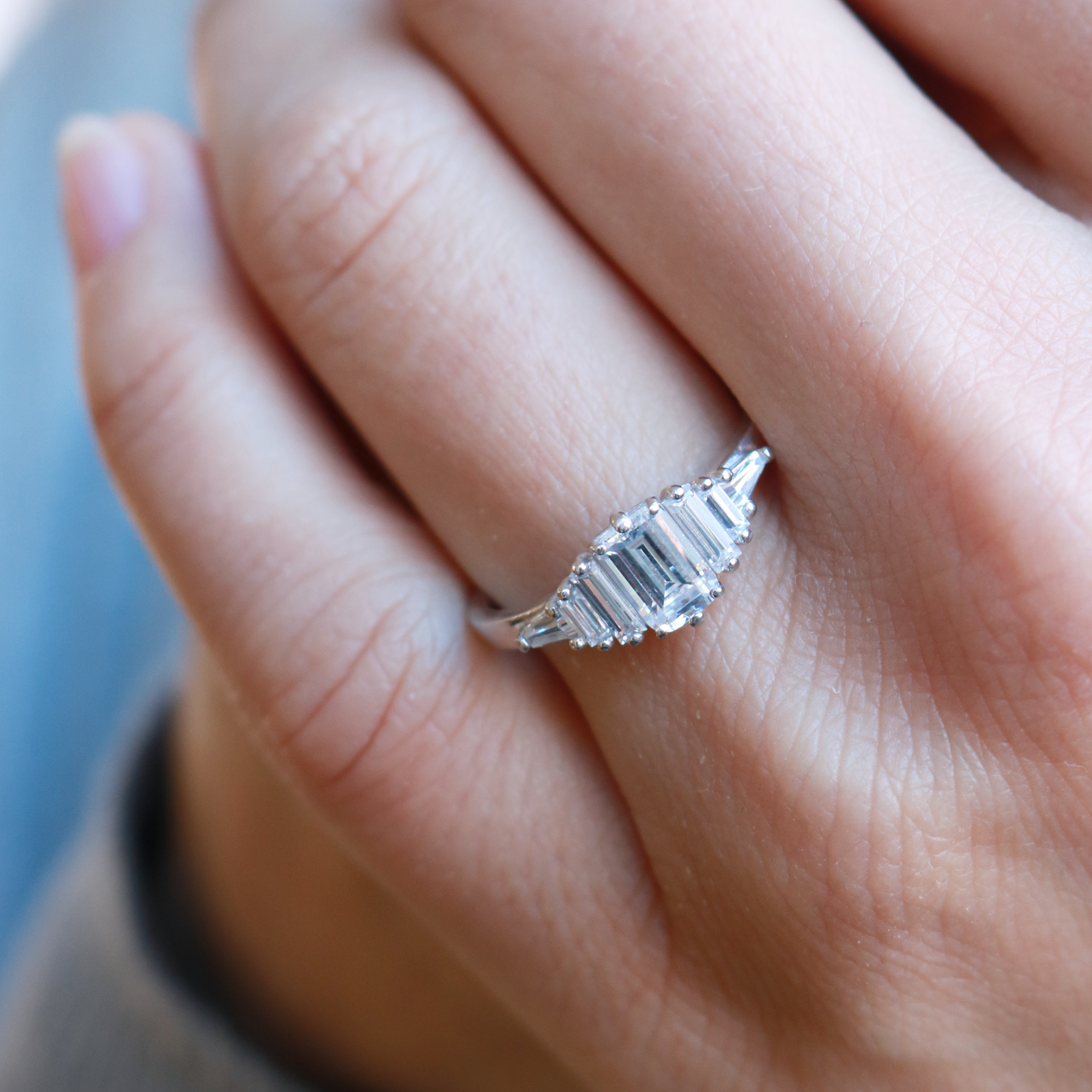 1ct Emerald Cut Moissanite Ring