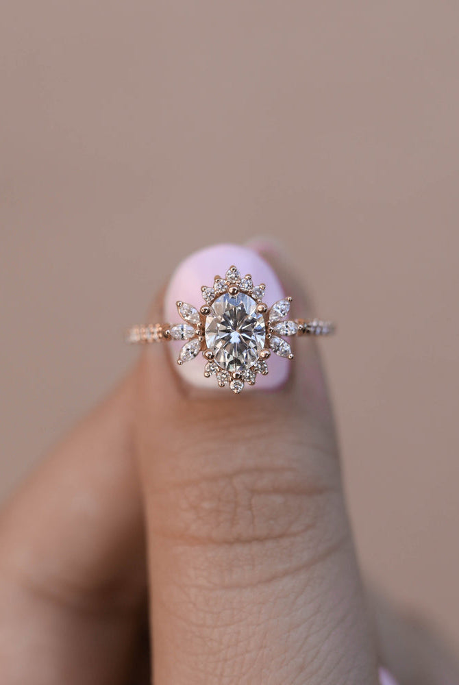 Oval Halo Moissanite Engagement Ring