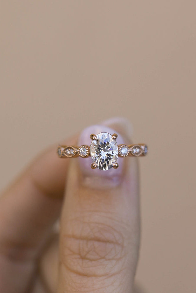 Oval Pave Moissanite Engagement Ring
