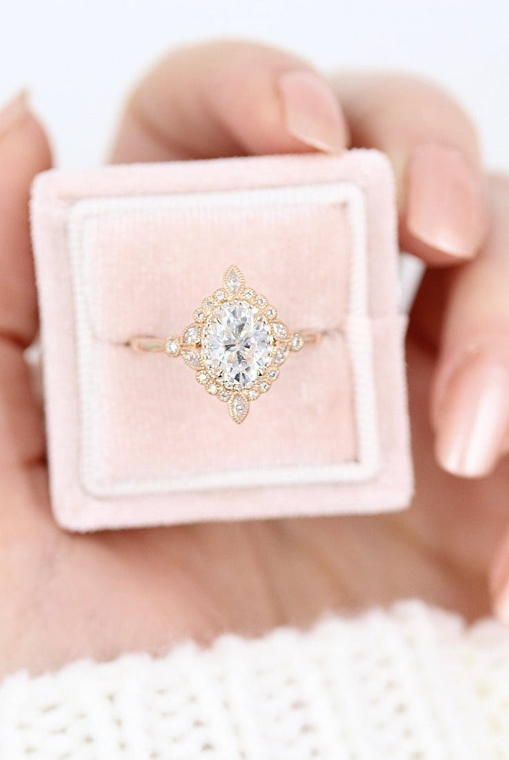 Oval Halo Moissanite Engagement Ring
