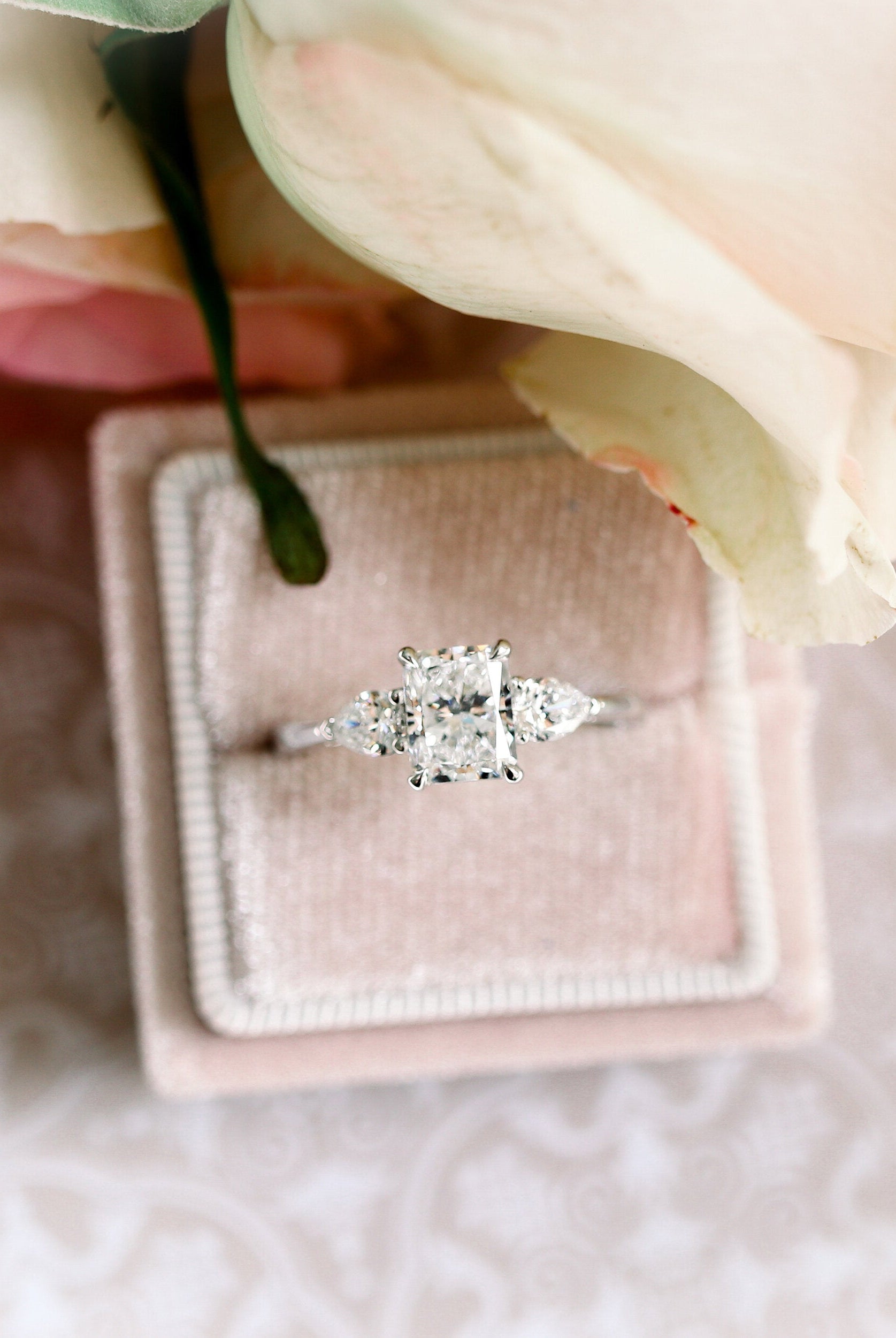 2.0CT Radiant Four Prong Moissanite Diamond Three Stone Engagement Ring for Women