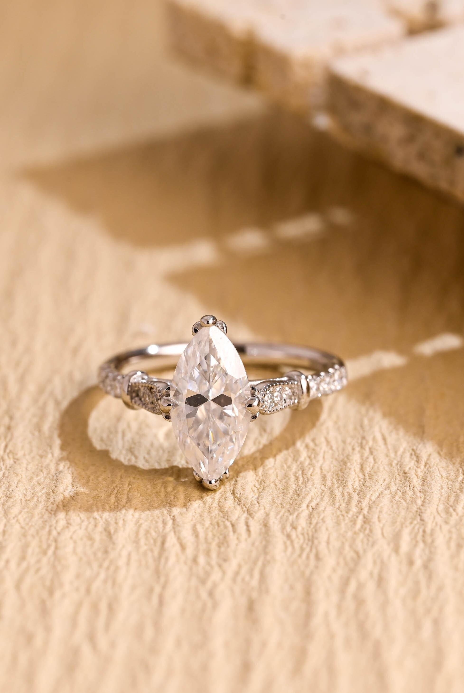 1.50CT Marquise Cut Pave Setting Moissanite Engagement Ring