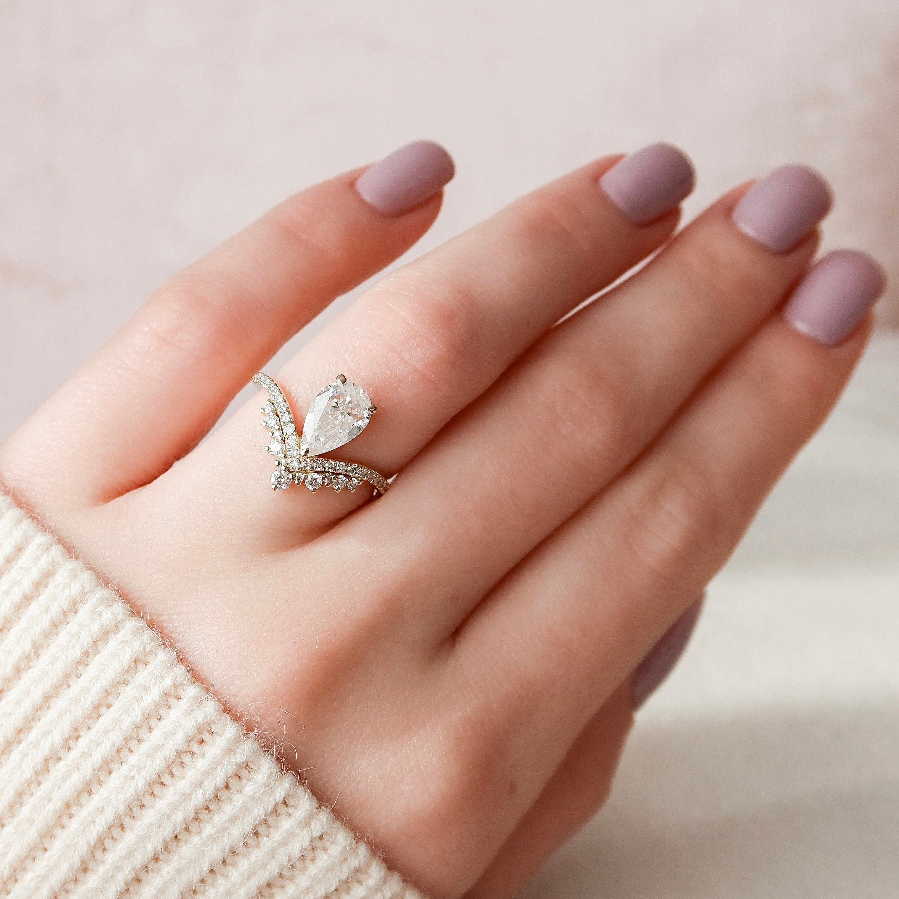 Chevron Moissanite Ring