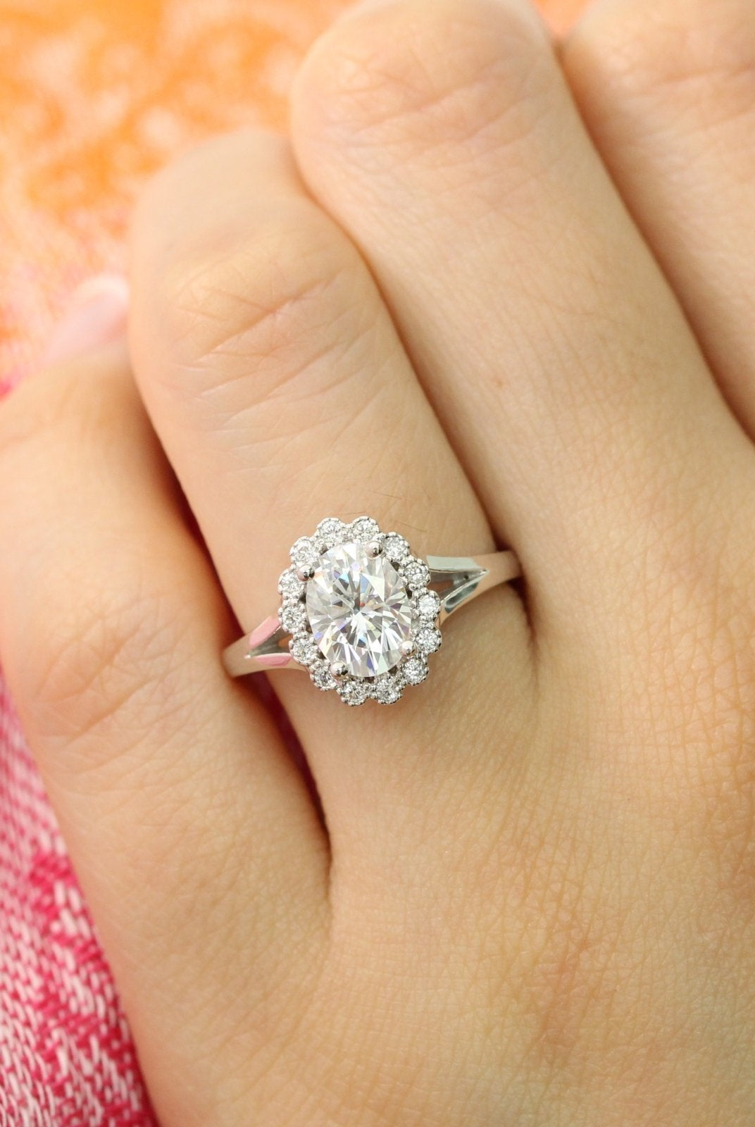 Oval Cut Moissanite Halo Ring