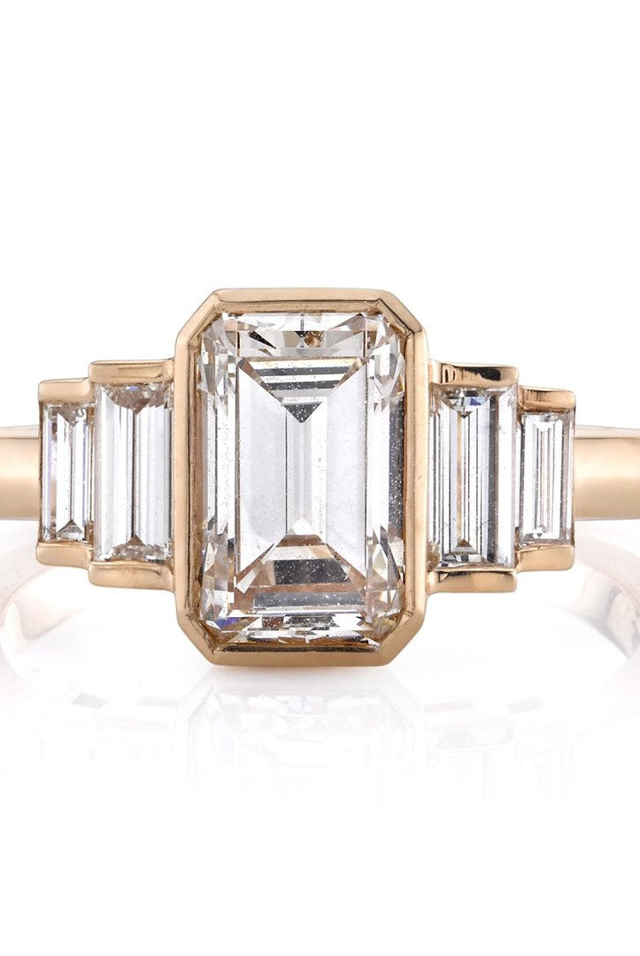 0.92CT Bezel Set Emerald Cut Moissanite Diamond Five Stone Engagement Ring