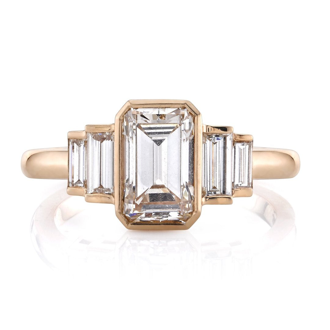 0.92CT Bezel Set Emerald Cut Moissanite Diamond Five Stone Engagement Ring
