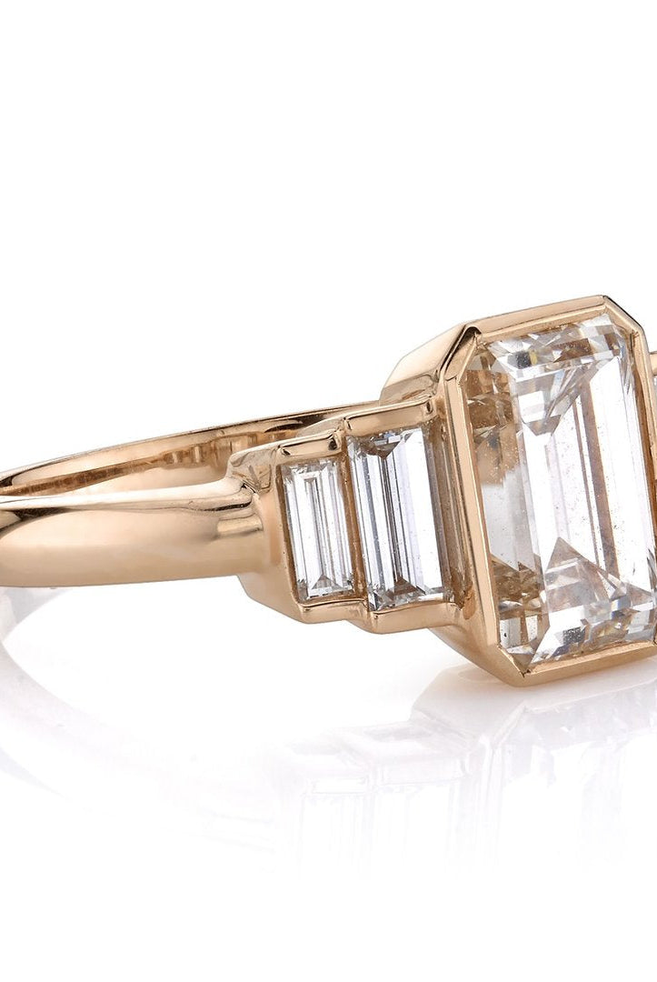 0.92CT Bezel Set Emerald Cut Moissanite Diamond Five Stone Engagement Ring