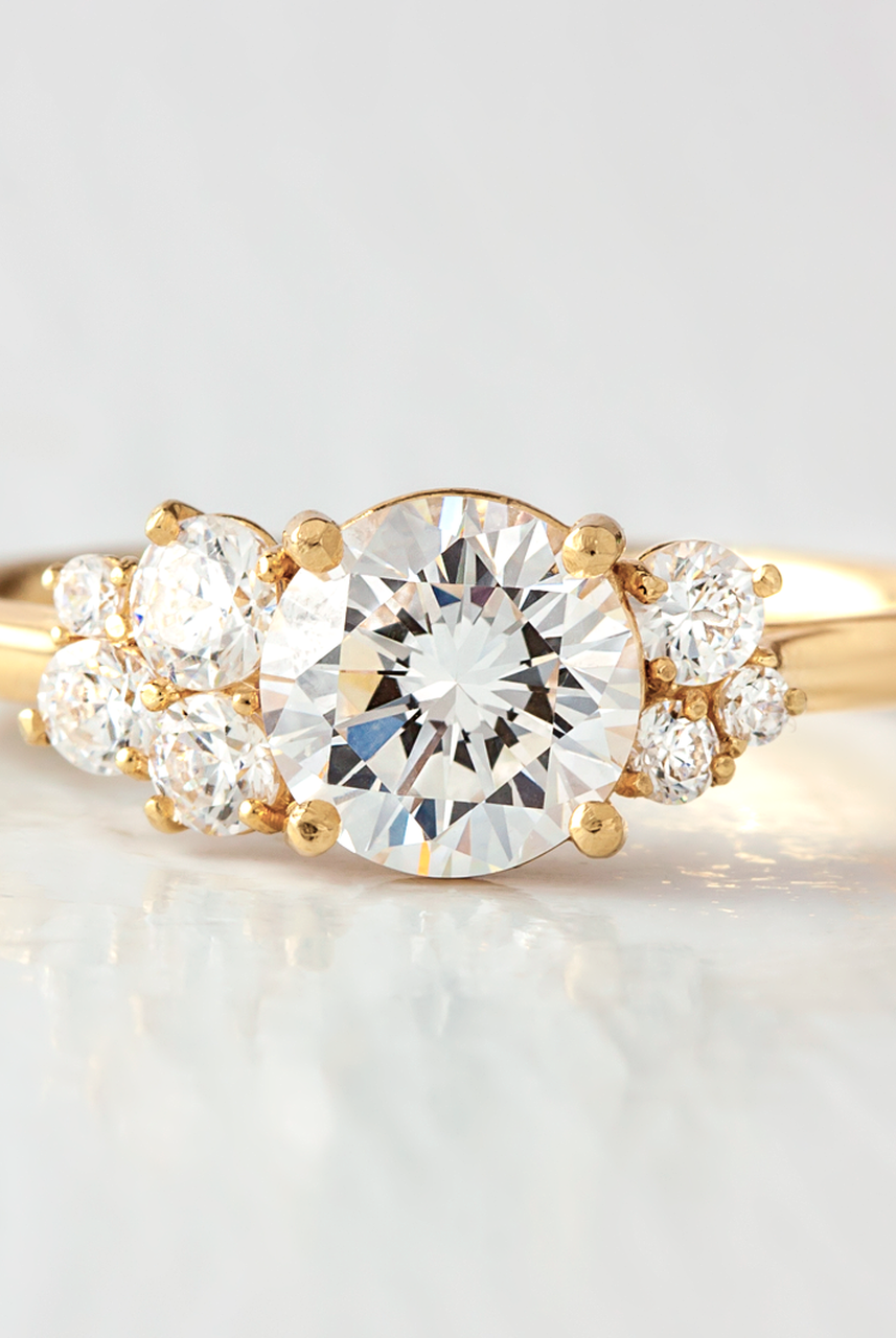 1.0CT Round Cluster Moissanite Diamond Solitaire Engagement Ring In Solid Gold