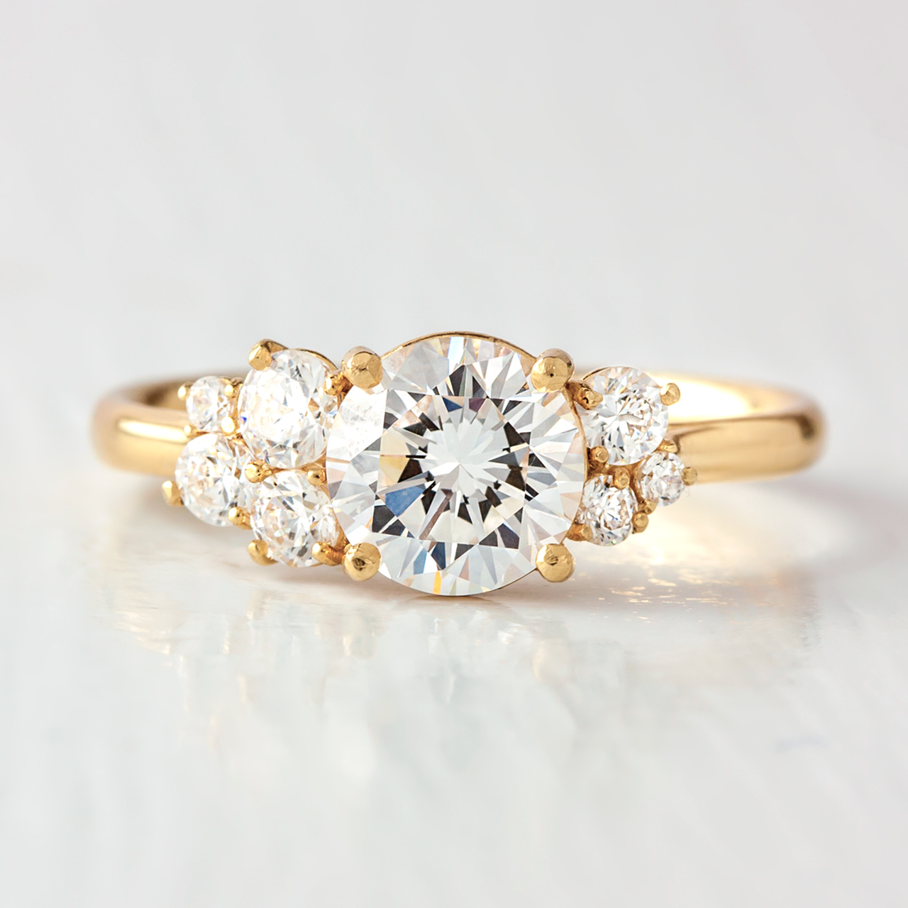 1.0CT Round Cluster Moissanite Diamond Solitaire Engagement Ring In Solid Gold