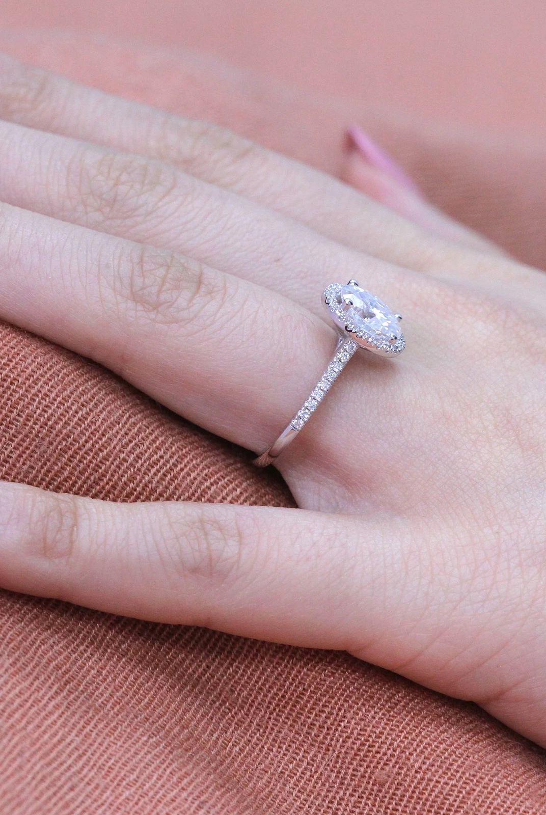 2.0CT Oval pave Moissanite Diamond Cathedral Set Halo Engagement Ring