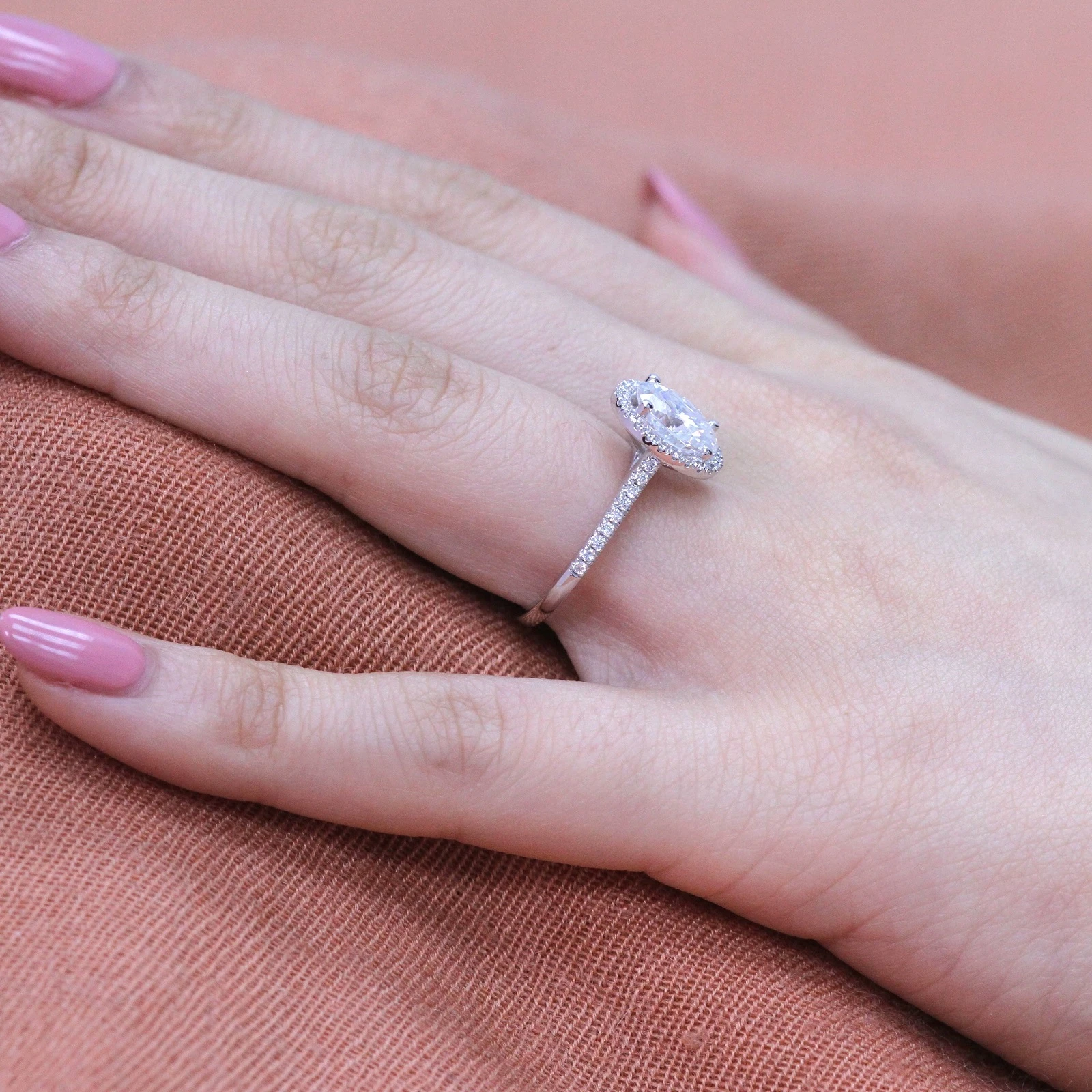 2.0CT Oval pave Moissanite Diamond Cathedral Set Halo Engagement Ring