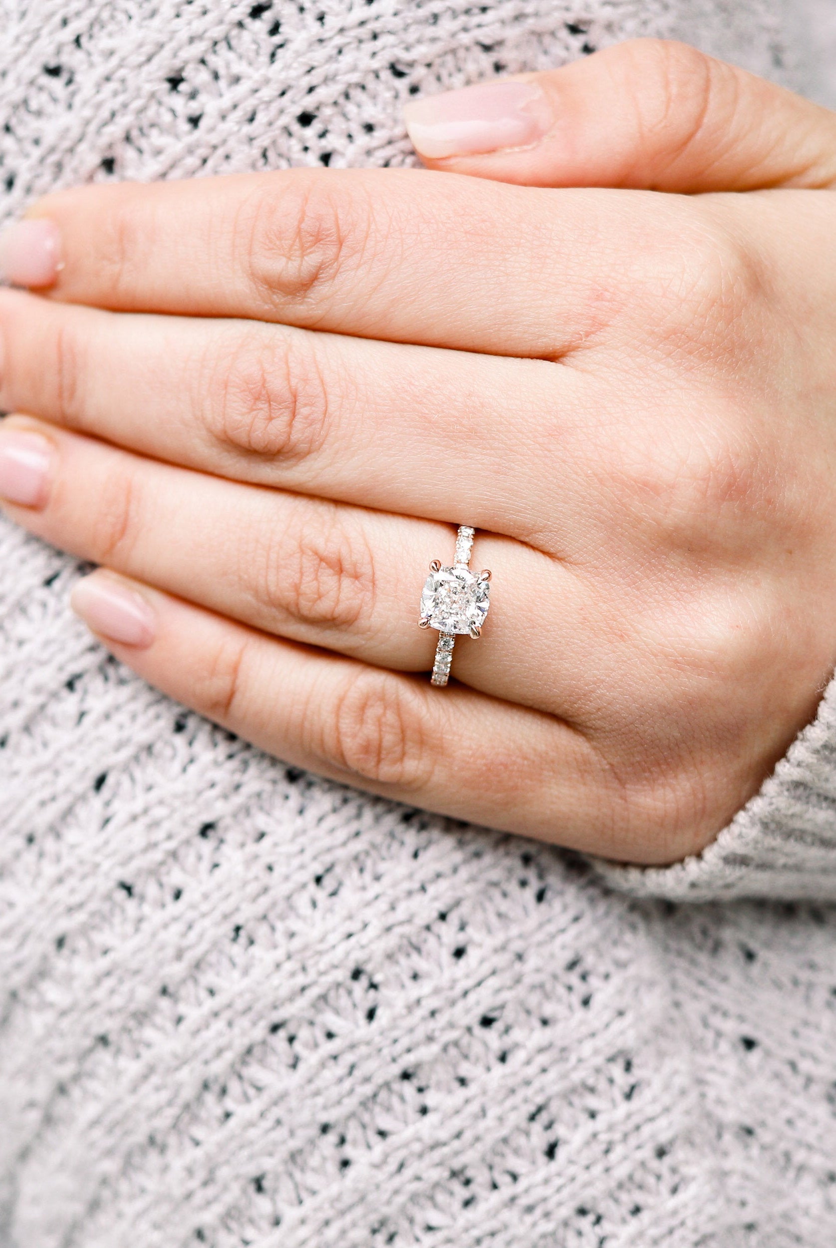 1.75CT Cushion Pave Moissanite Diamond Four Prong Engagement Ring