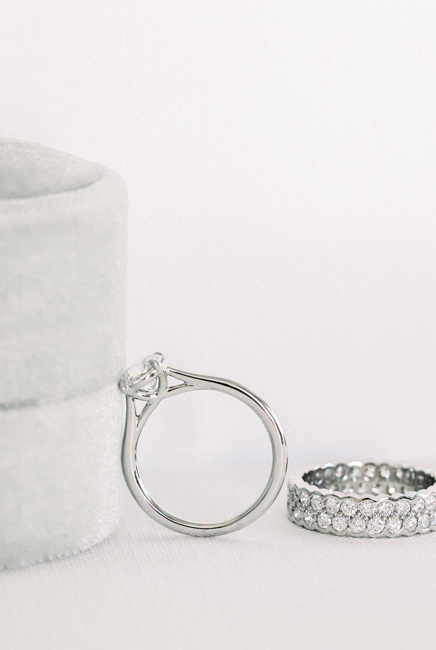 Emerald-cut moissanite rings