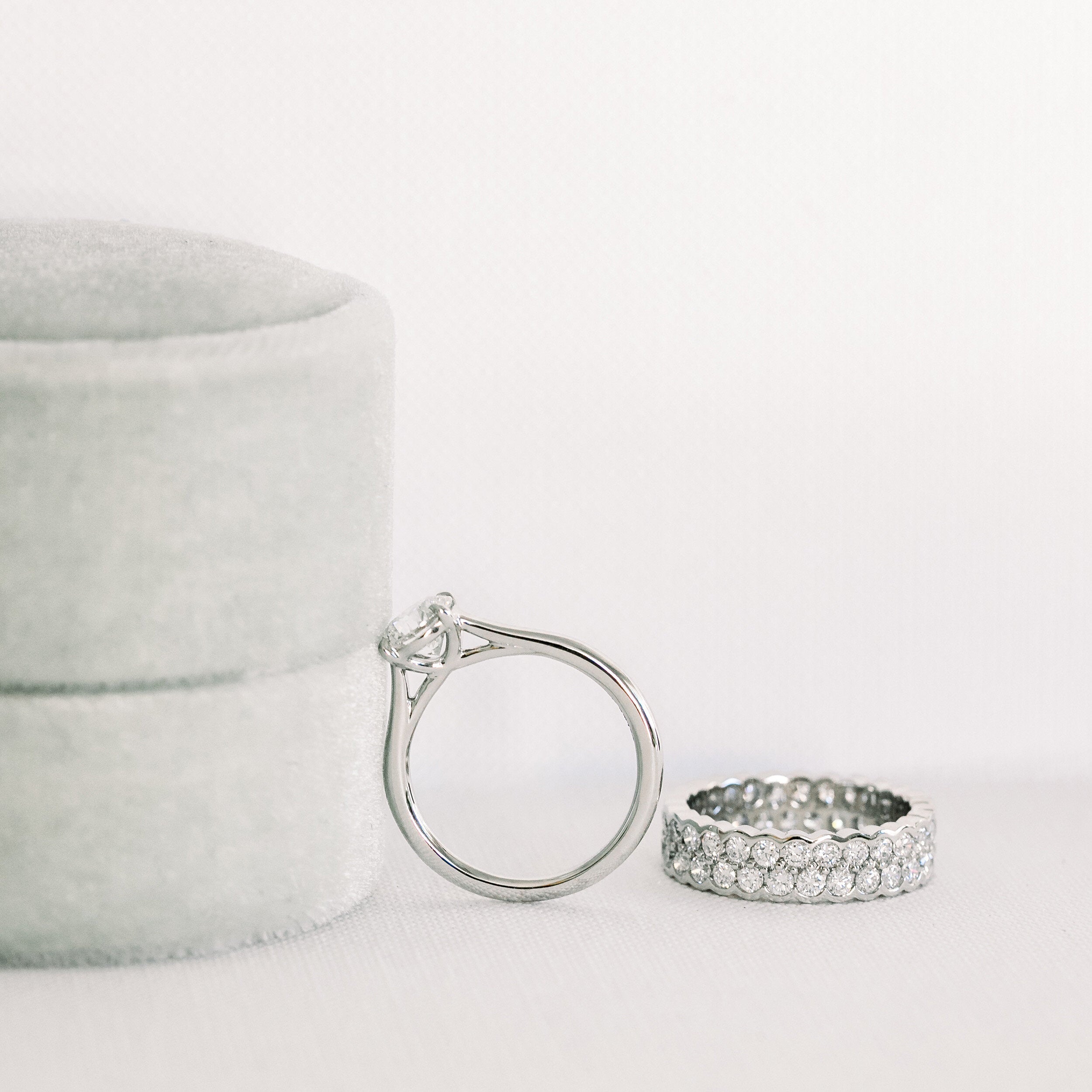 Emerald-cut moissanite rings