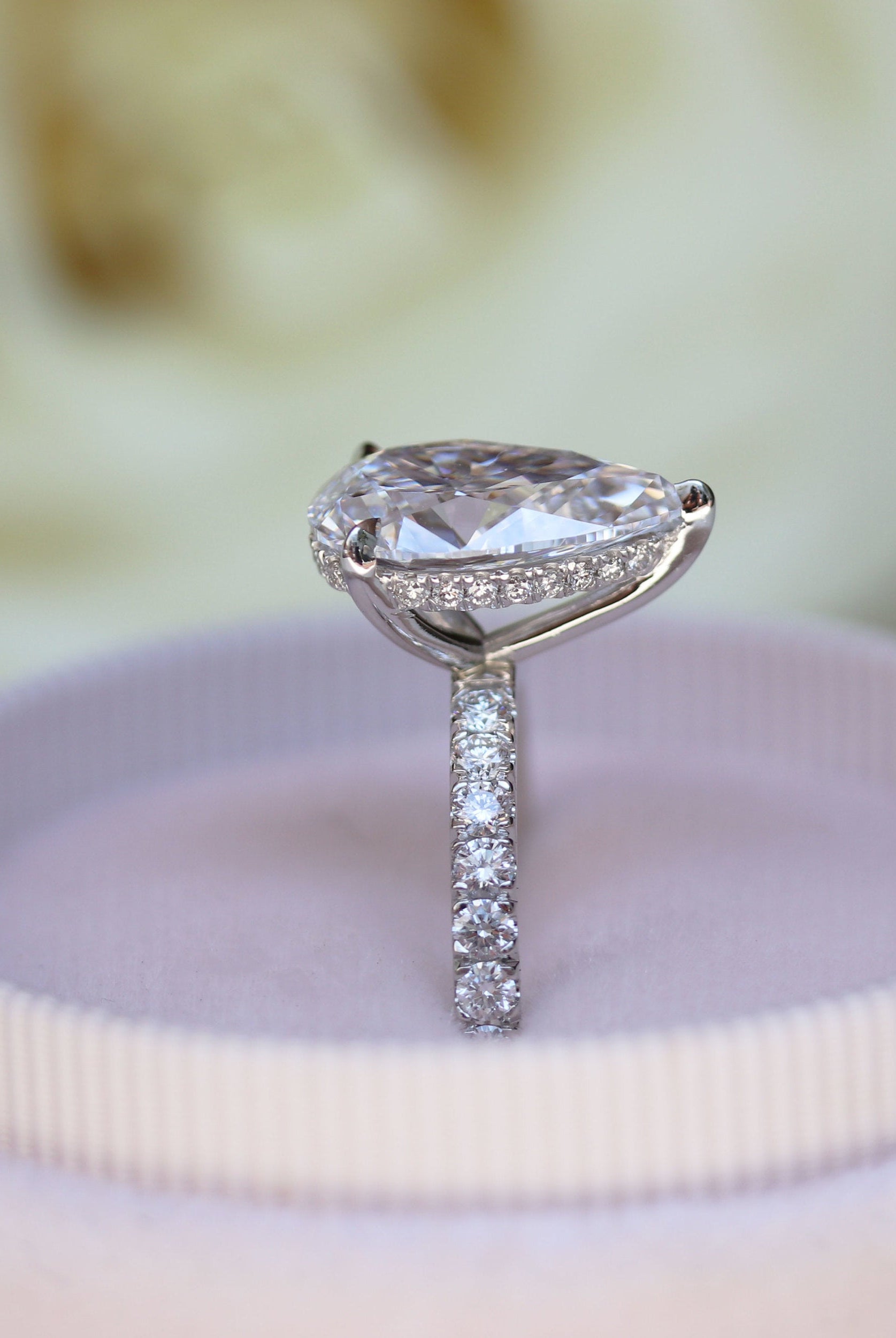 2.25CT Pear Hidden Halo Moissanite Diamond Pave Engagement Ring