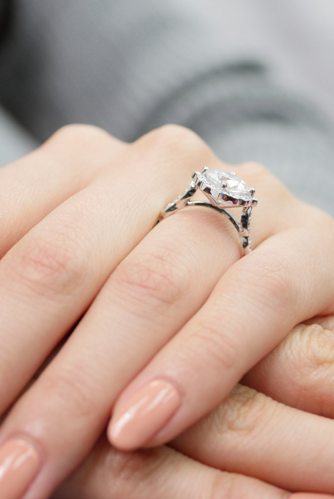 2.30CT Cushion Vintage Halo Moissanite Diamond Engagement Ring For Women