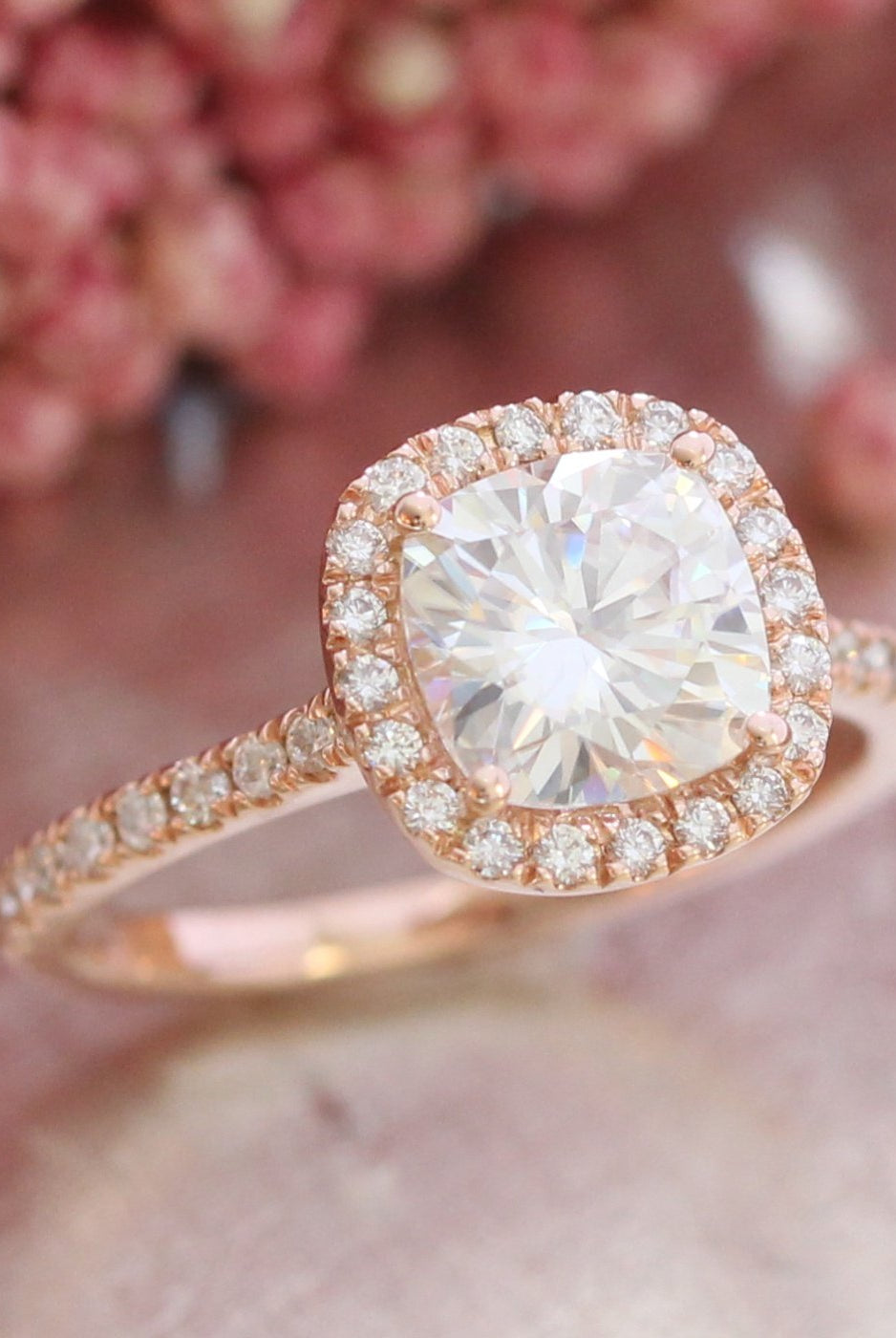 1.65CT Cathedral Set Cushion Halo Moissanite Diamond Engagement Ring