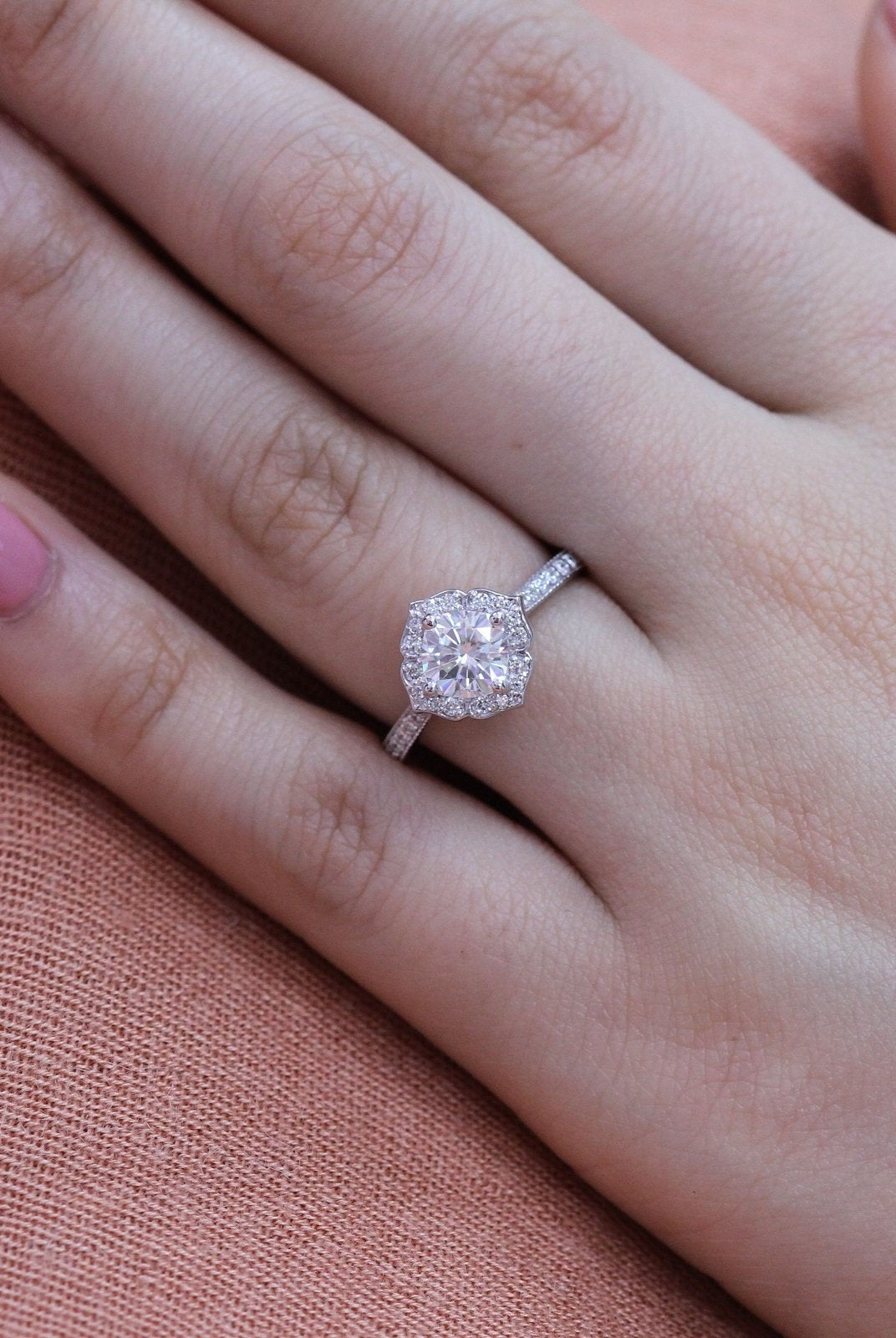 1.0CT Cushion Vintage Halo Moissanite Diamond Channel Set Engagement Ring For Her
