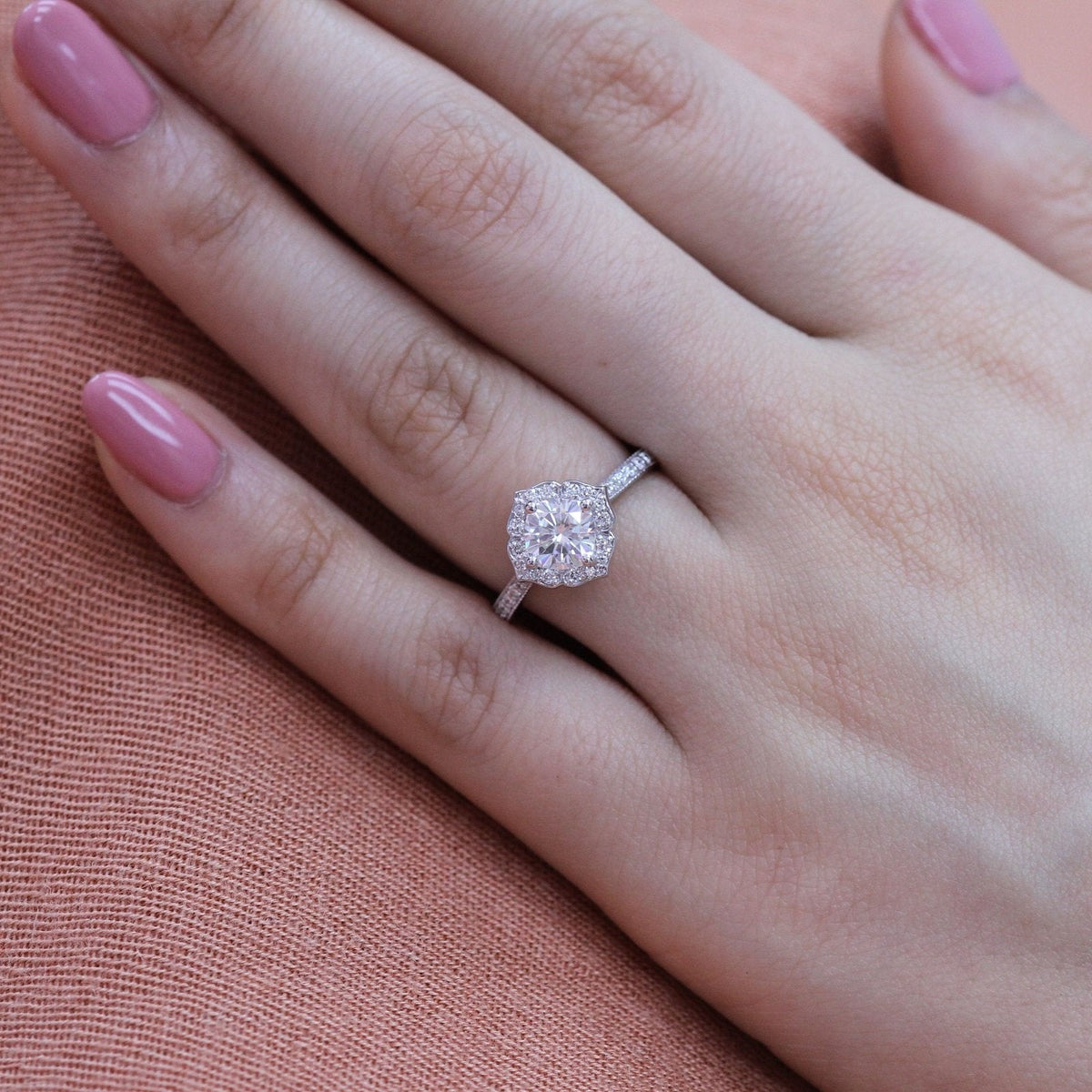 1.0CT Cushion Vintage Halo Moissanite Diamond Channel Set Engagement Ring For Her