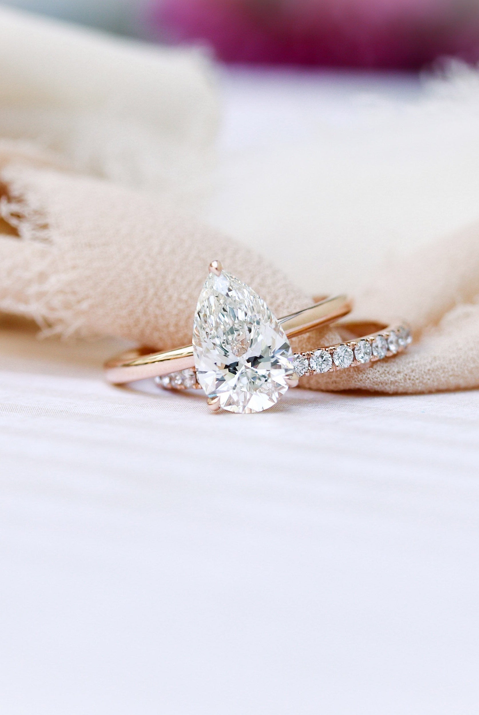 2.0ct Three Prong Pear Moissanite Diamond Solitare Engagement Ring For Her