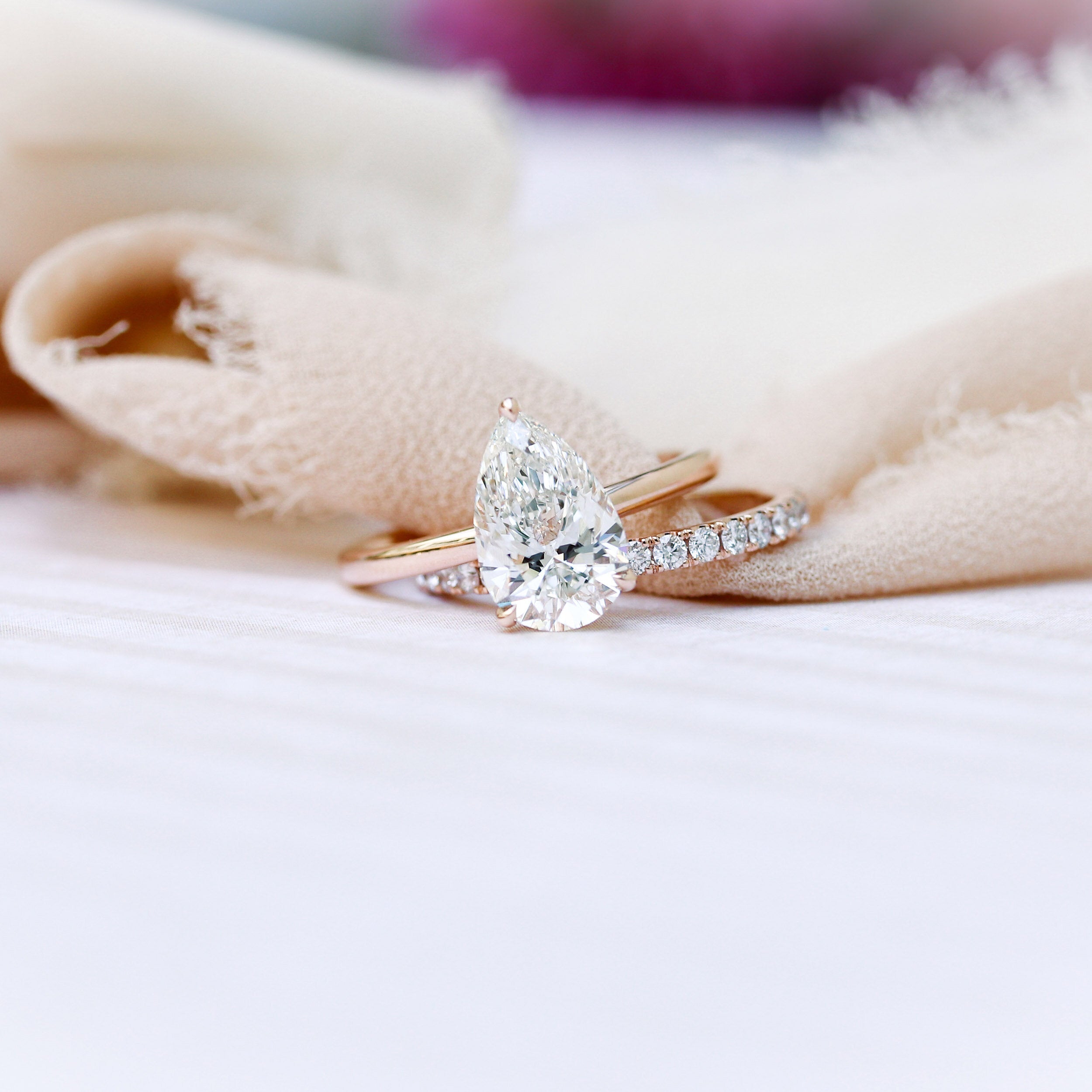 2.0ct Three Prong Pear Moissanite Diamond Solitare Engagement Ring For Her