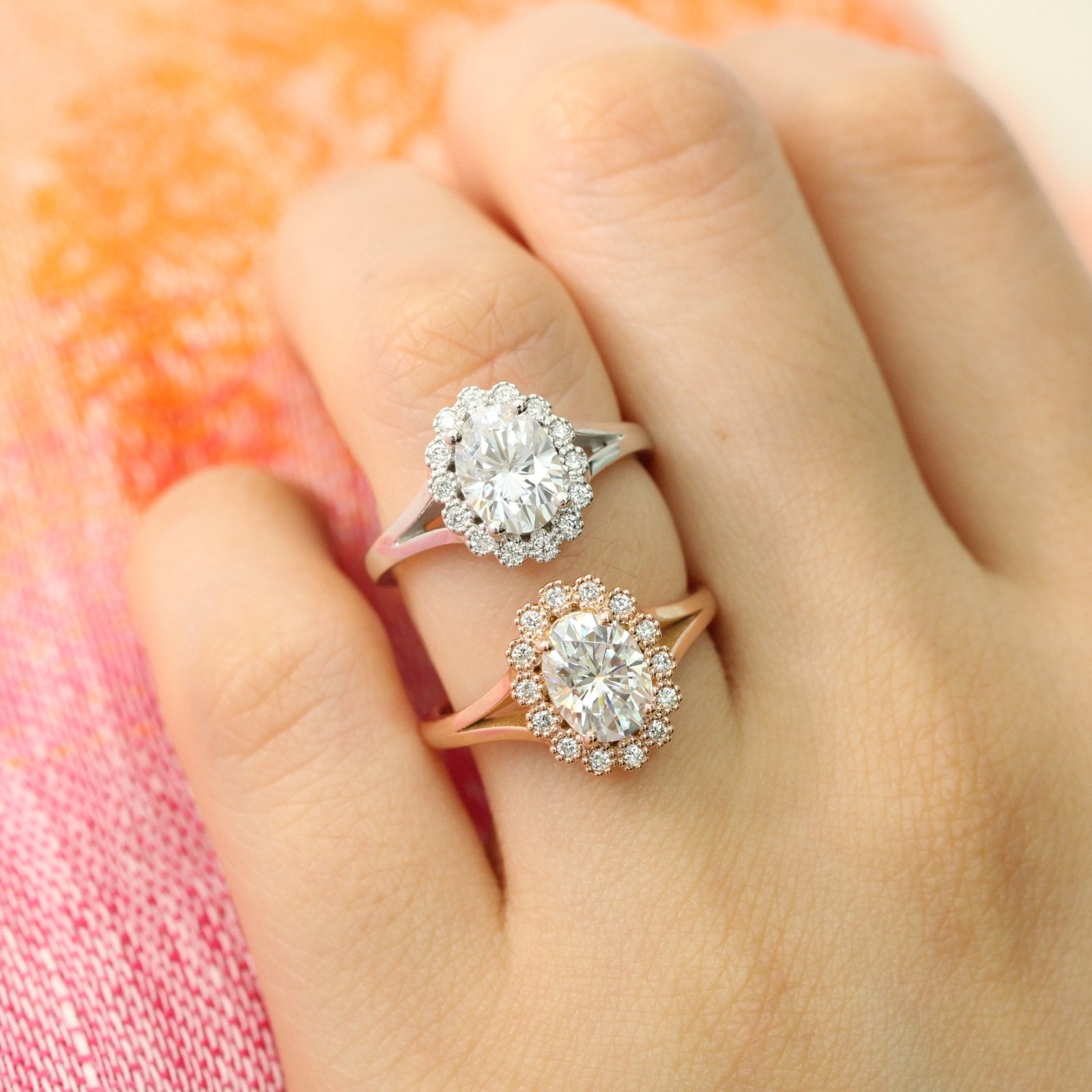 1.50CT Vintage Oval Cut Diamond Moissanite Halo Engagement Ring