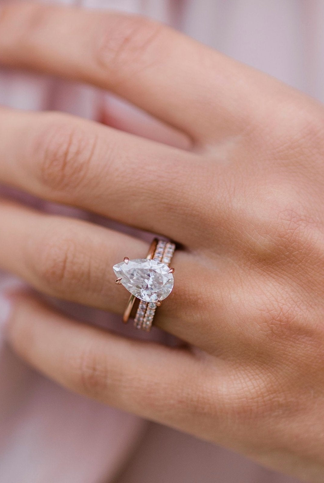 3.20CT Pear Cut Moissanite Solitaire Engagement Ring in 14K Rose Gold