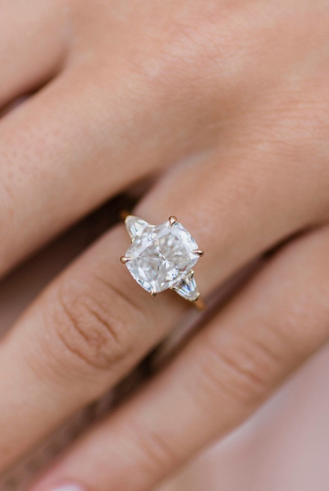 4.20CT Elongated Cushion Three Stone Moissanite Diamond Engagement Ring