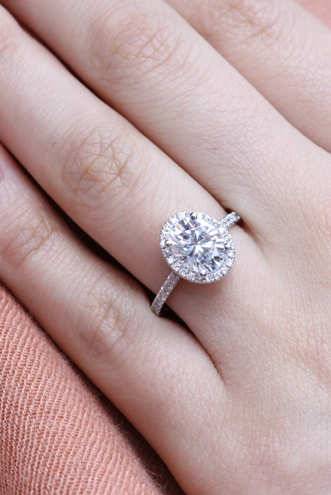 2.0CT Oval pave Moissanite Diamond Cathedral Set Halo Engagement Ring