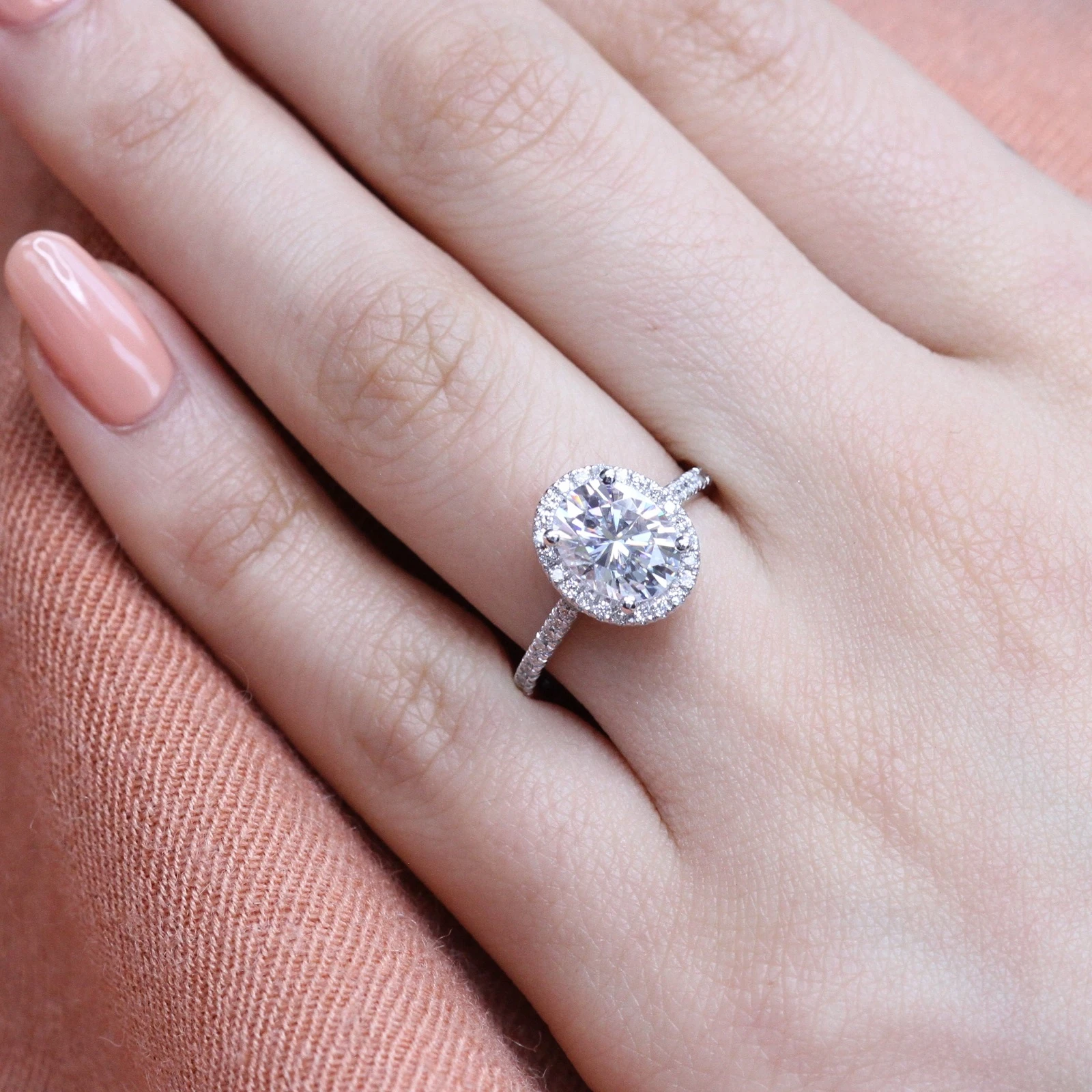 2.0CT Oval pave Moissanite Diamond Cathedral Set Halo Engagement Ring