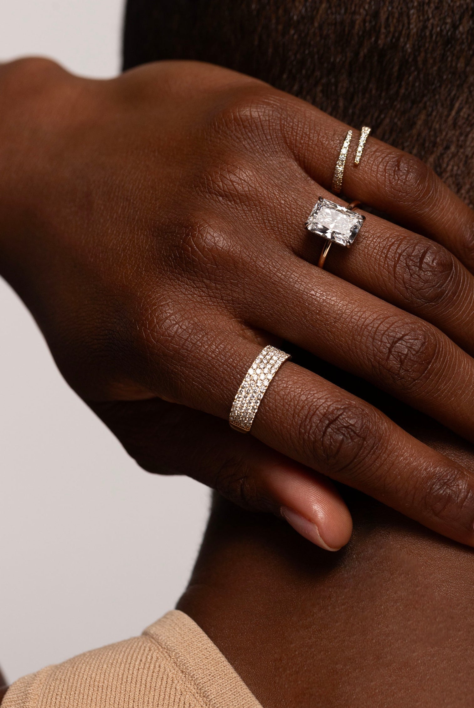 Round Cut Moissanite Four Row Diamond Wedding Band