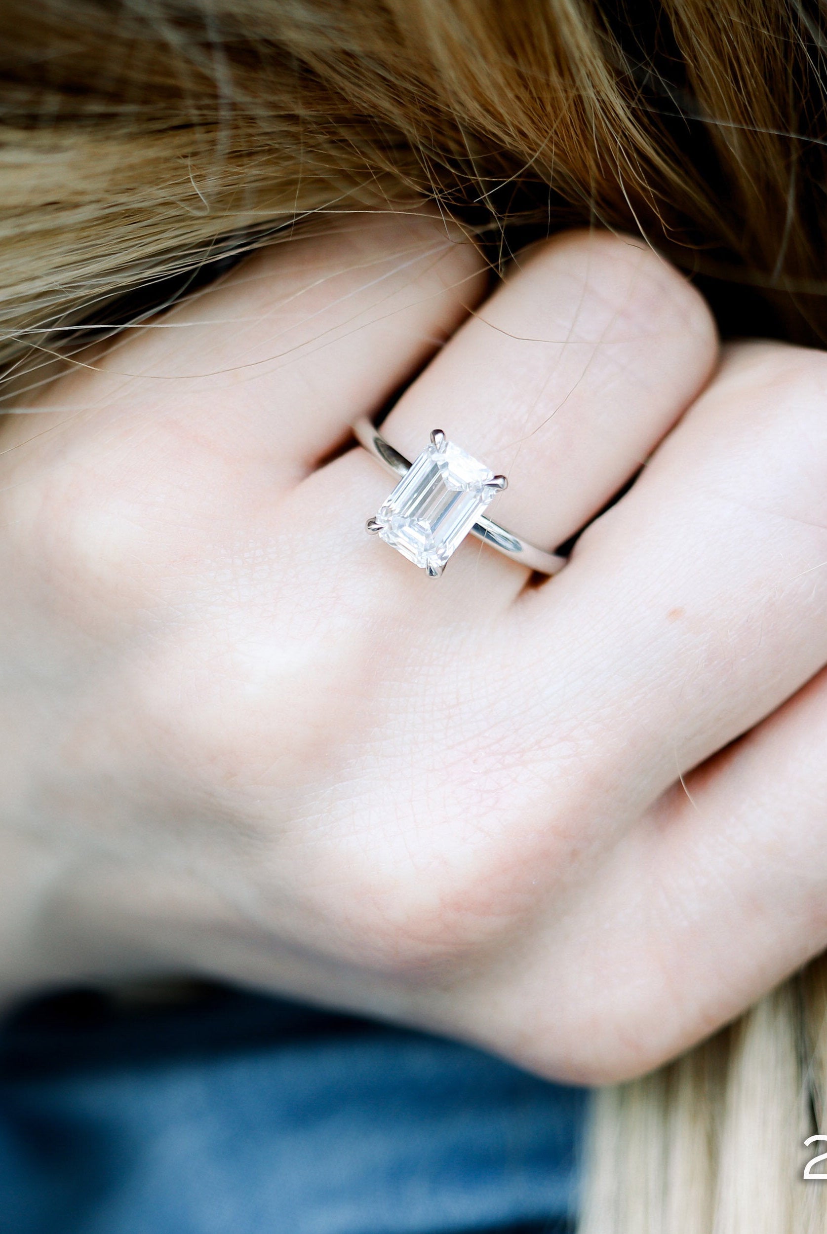 2.75ct Emerald Cut Moissanite Diamond Solitaire Engagement Ring For Her