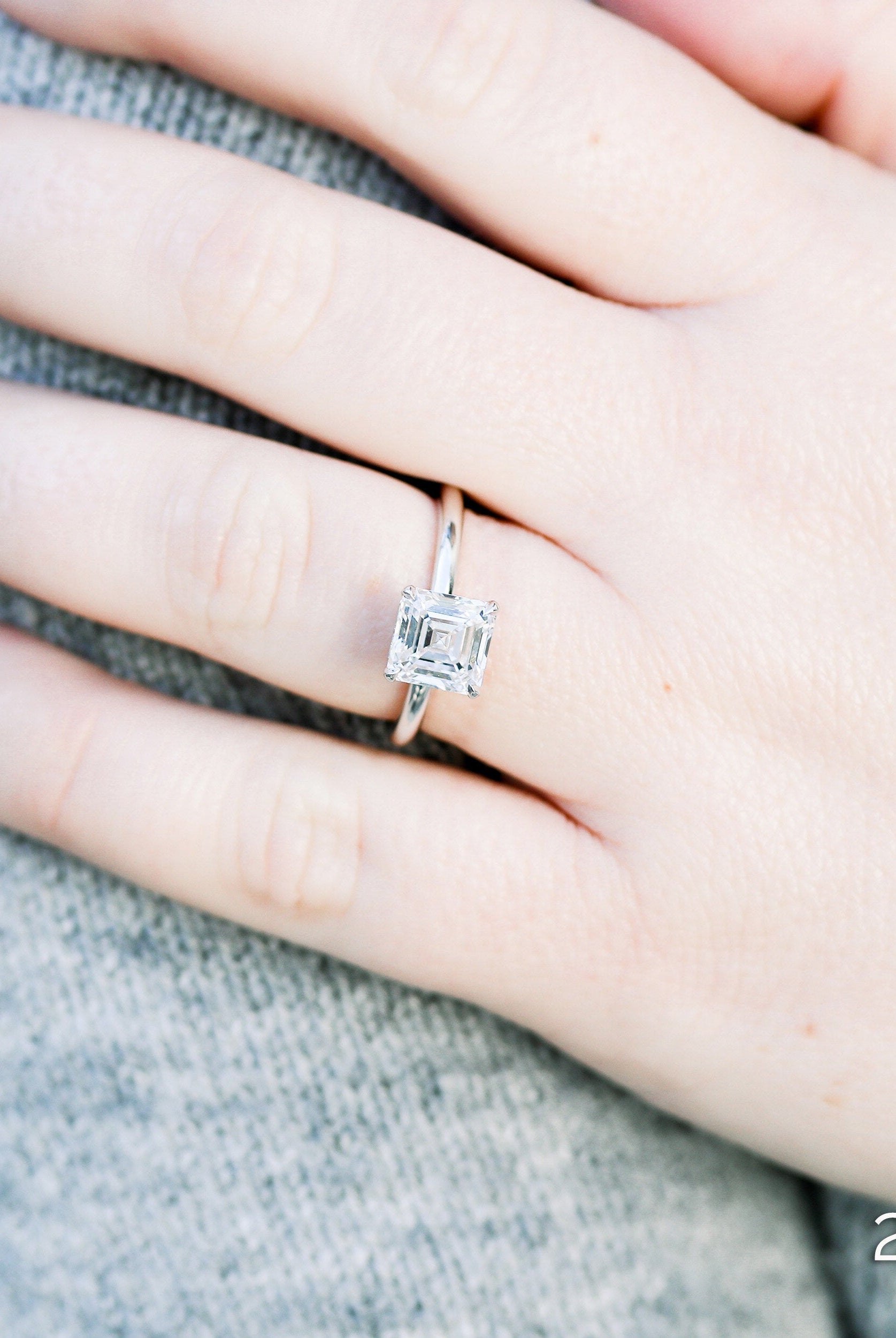 2.0ct Asscher Moissanite Diamond Solitaire Engagement Ring For Women In 14K Solid Gold
