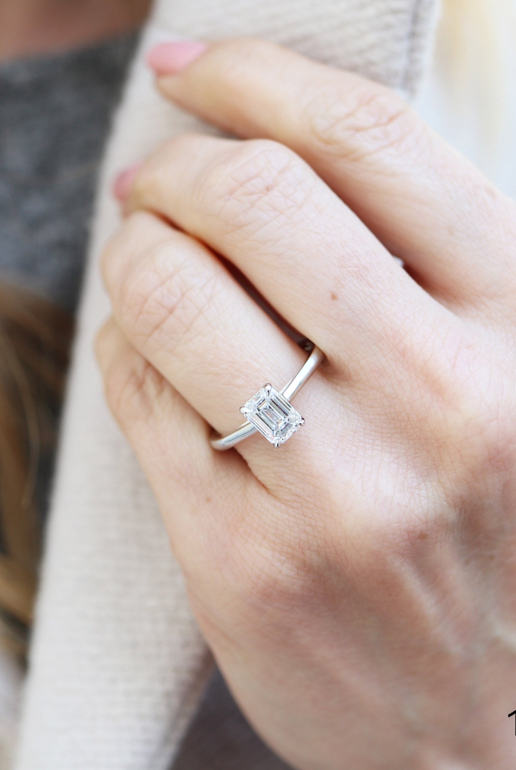 1.75ct Cathedral Set Emerald Cut Moissanite Diamond Solitaire Engagement Ring